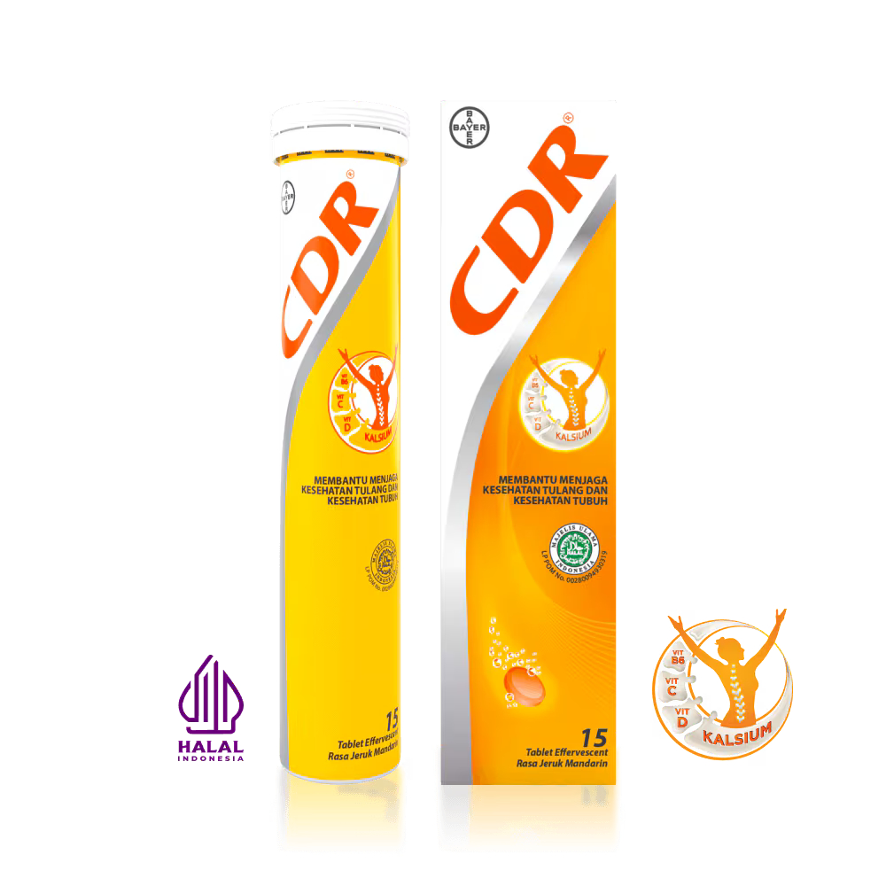 CDR Sweet Orange Effervescent Tube 15's Tablet Bayer - Kalsium / Vitamin C 1000mg / Vitamin D