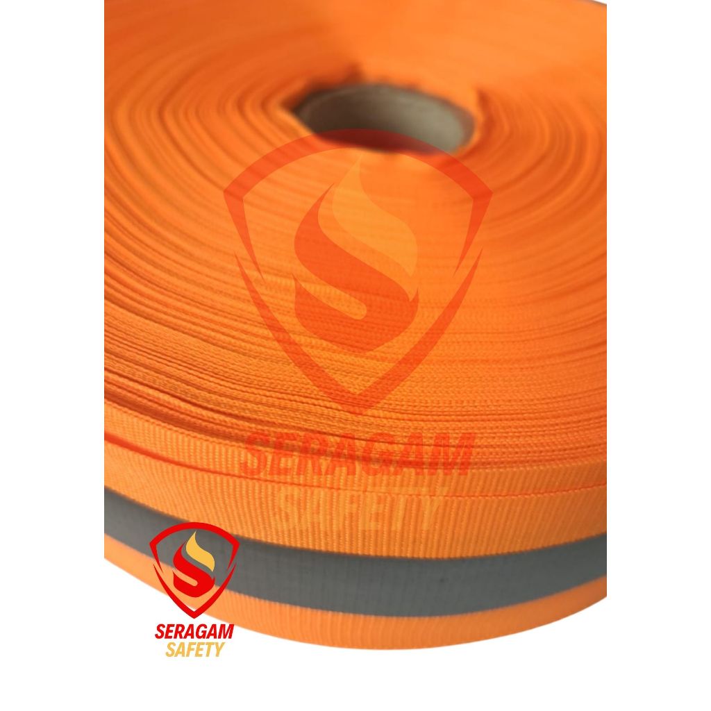 Webbing Pita Skotlet ORANGE 1 Strip Ukuran 5 cm per 1 Meter /Webbing Scotchlite/Webbing Reflective/W