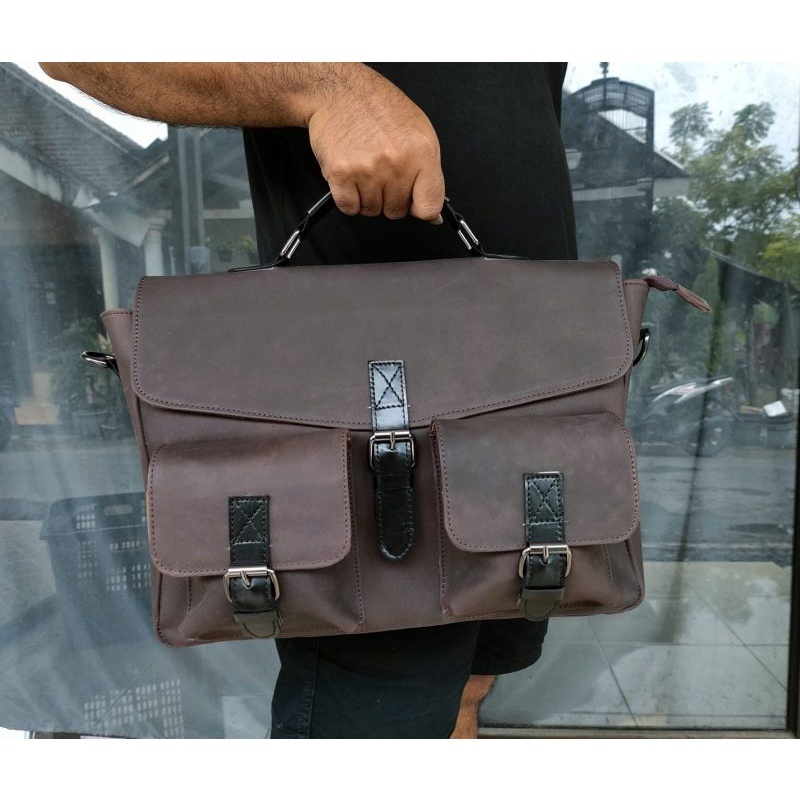 Tas laptop kulit sapi asli - Tas kerja kulit sapi asli crazy horse