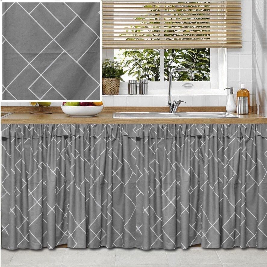 (Premium)Gorden kolong dapur motif daun hijau | Tirai kolong | Gorden minimalis | Bisa custom ukuran