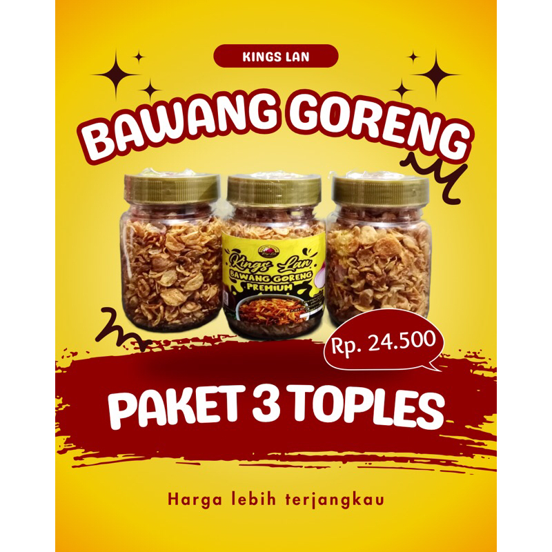 

PROMO Paket 3 Toples Bawang Goreng Premium Grade A Bawang Goreng 3 Toples Bagor