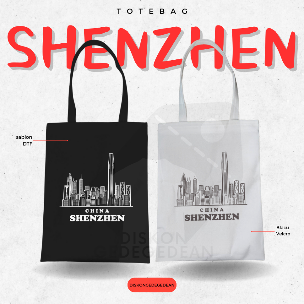 Diskongedegedean Totebag Shenzhen Souvenir Tas Oleh Oleh China Kanvas Resleting