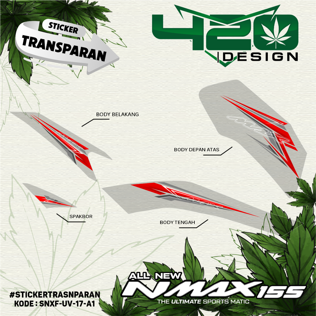 Striping Stiker NMAX 155 New Lis Merah Transparan - Stiker Semifull Lis Body NMAX 155 All New Faceli