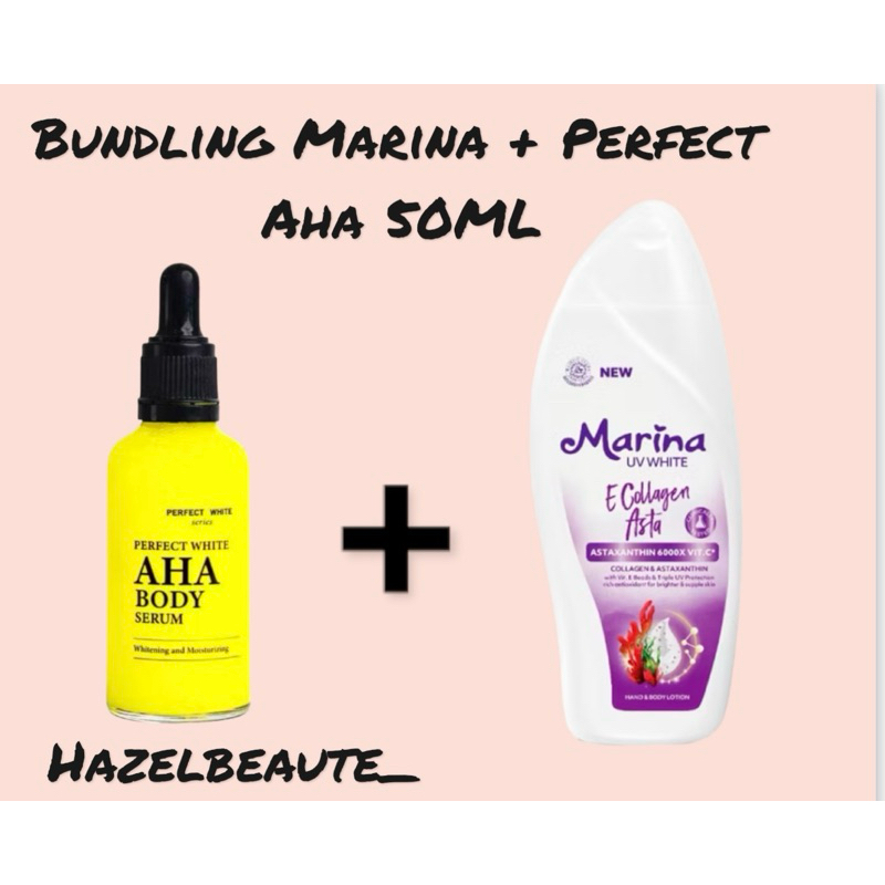 PAKET BUNDLING MARINA BODY LOTION E COLLAGEN ASTA 185ML & PERFECT AHA BODY SERUM 50ML