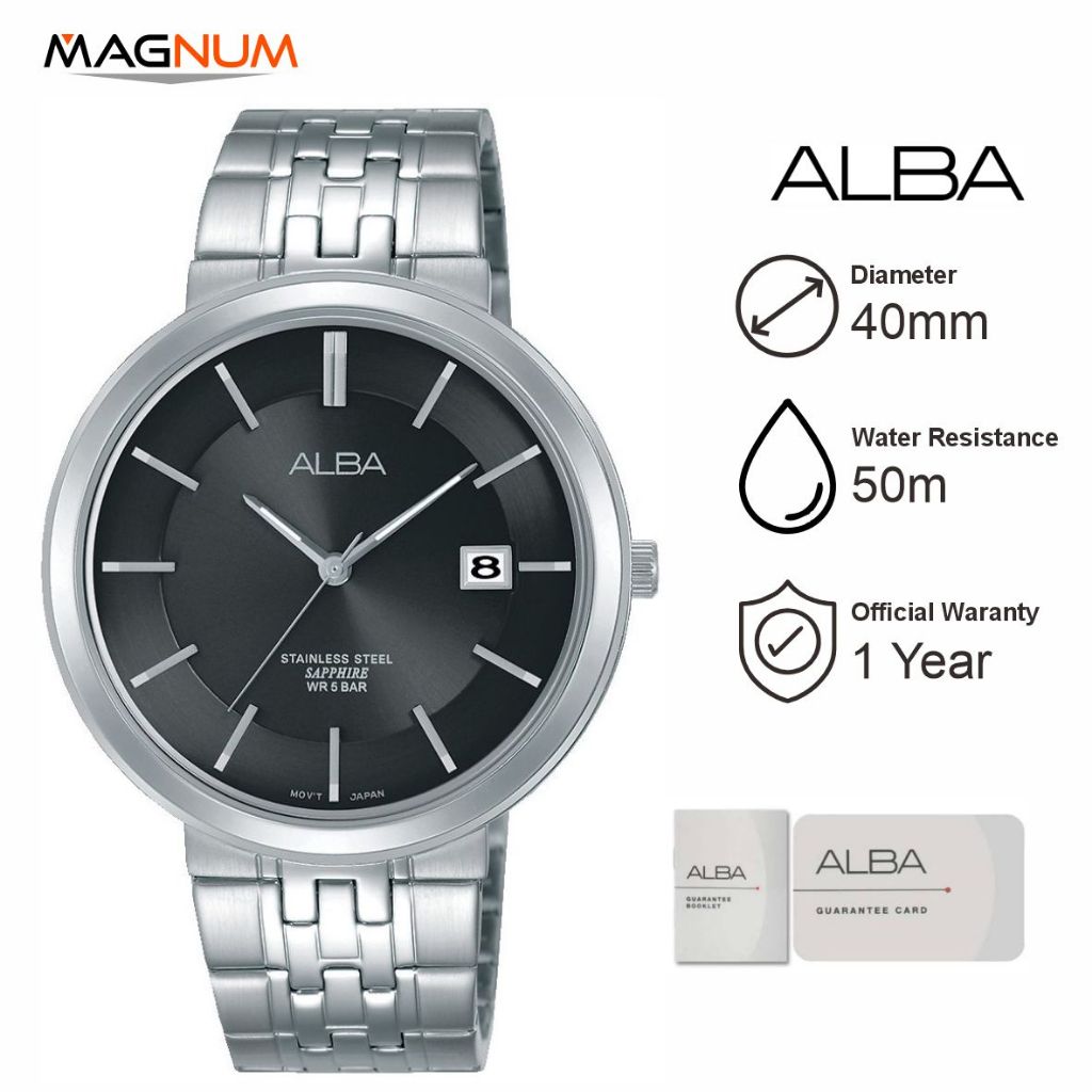 ALBA AS9D81X1 Jam Tangan Pria Man Black Dial Sapphire Crystal Stainless Steel Original