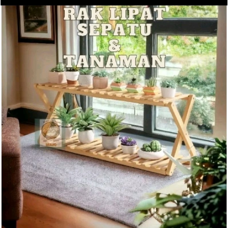 RAK 2 SUSUN SEPATU LIPAT / RAK KAYU AESTETHIC / RAK SUSUN SERBAGUNA / RAK KAYU