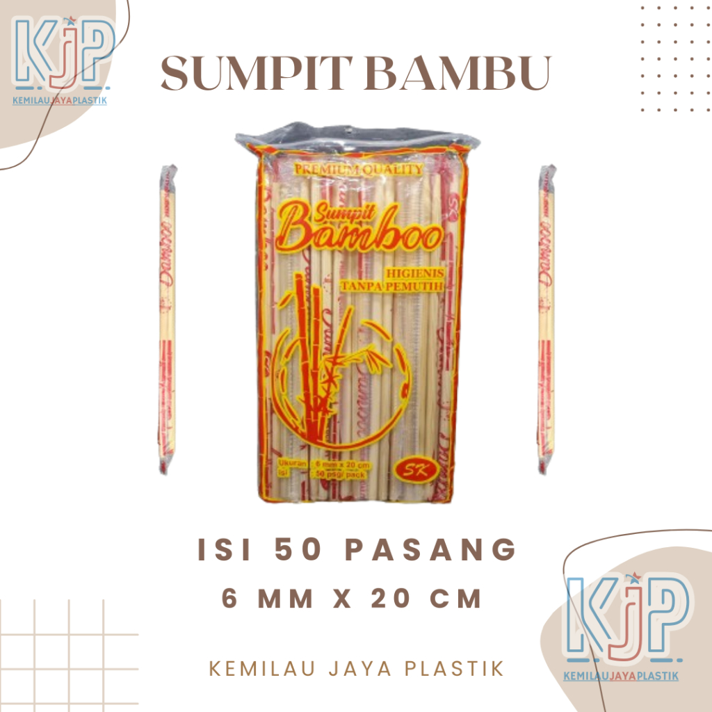 Sumpit Bambu/Bamboo 6 MM x 20 CM Isi 50 Pasang / Sumpit Kayu Steril Higienis