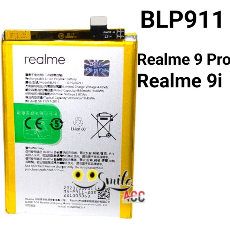 Baterai Battery Realme 9 Pro  Realme 9i  Realme V25  BLP911  BLP 911  Original 100