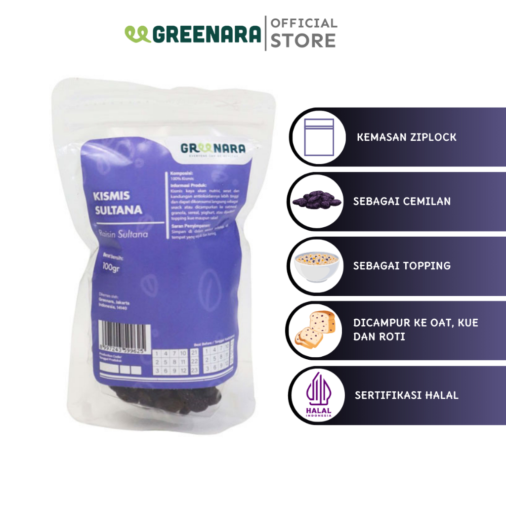 

Greenara - Kismis Hitam Sultana 100gr / Dark Raisin Kismis Sultana