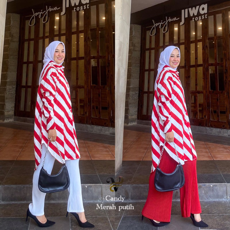 CANDY SET CELANA TUNIK KEMERDEKAAN merah putih