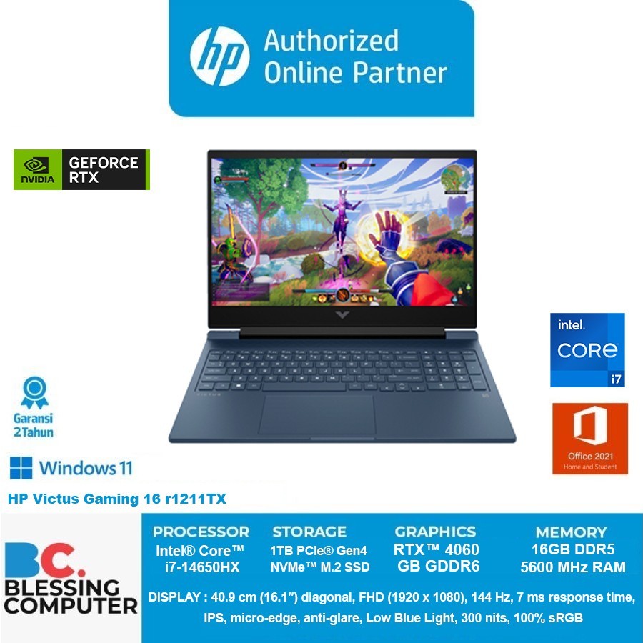 HP Victus Gaming 16 r1211TX Core i7 14650HX 16GB 1TB 4060 W11 OHS Blue