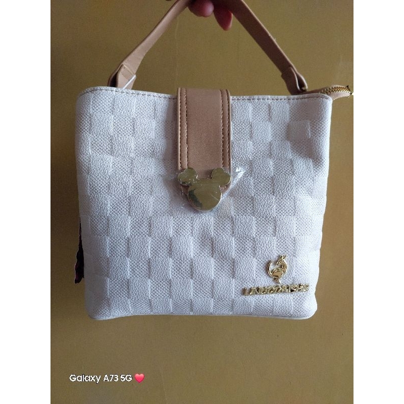 TAS MURAH PREMIUM  MICKY SELEMPANG WANITA IMPORT PUTIH CREAM