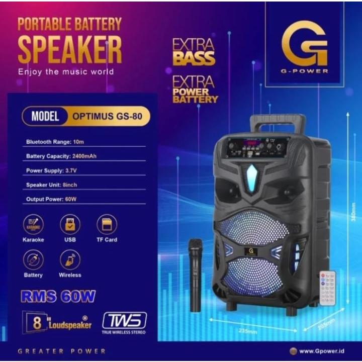 G-Power GS80Optimus Speaker Aktif Bluetooth Portable 8" Inch GS-80 OPTIMUS