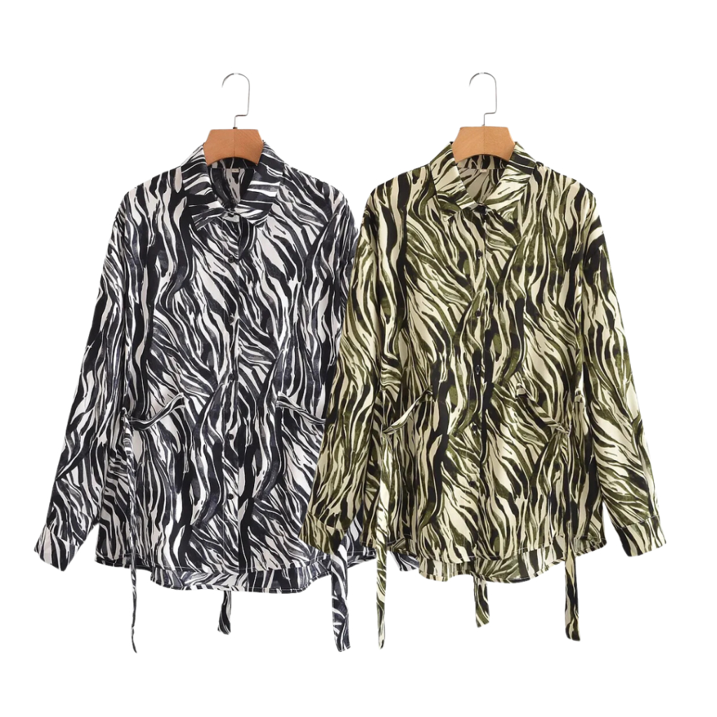 Kemeja Wanita Motif Animal Pattern Zebra Shirt Kemeja Korea Zebra Pattern Shirt