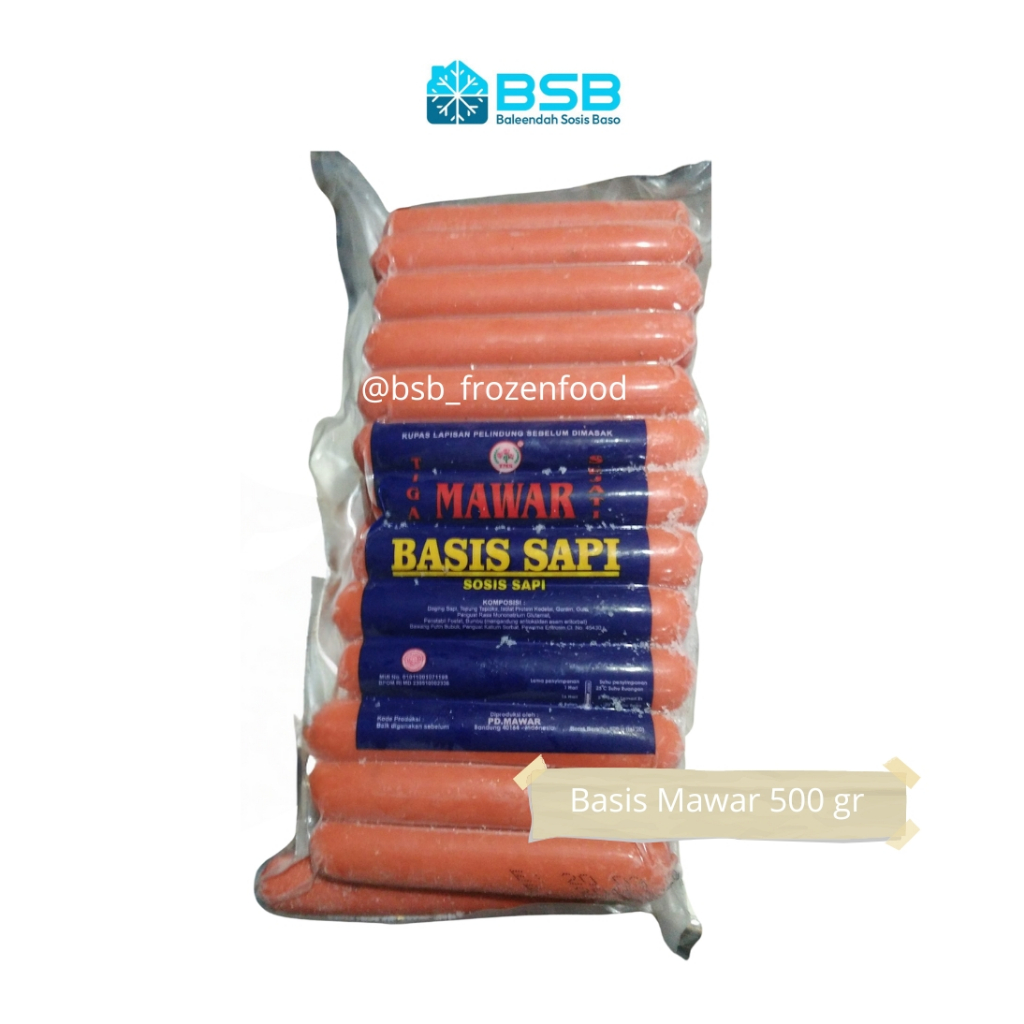 

MAWAR Basis Baso Sosis Sapi 500 gr Isi 25 pcs Bakso Sosis Mawar Basis