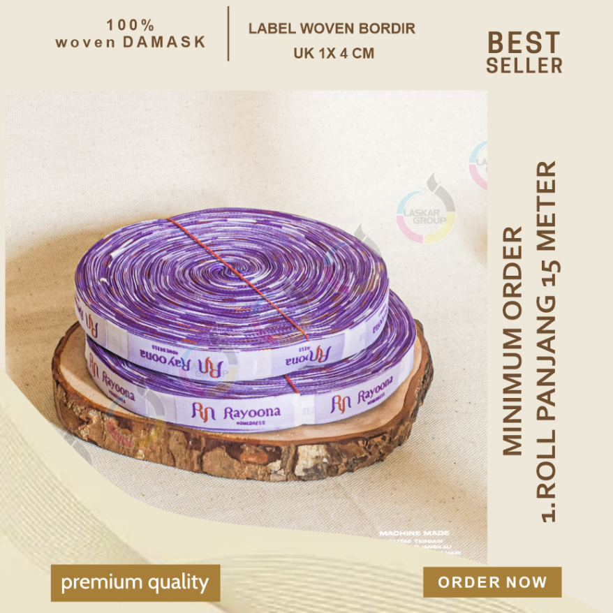 

1 x 4 label woven + label baju bordir + label woven custom