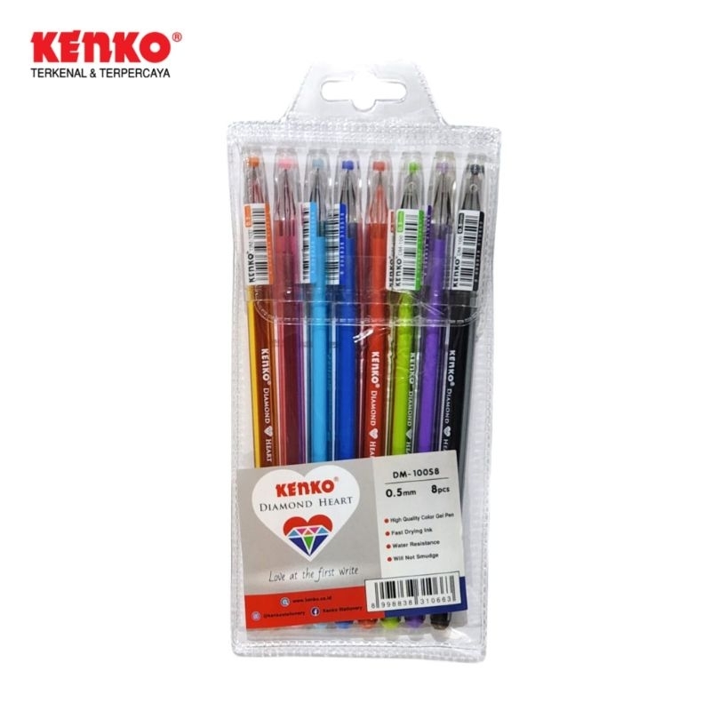 

[1SET / 8WARNA] BALLPOINT GELPEN SET KENKO DIAMOND HEART DM-100S8 / PENA 8 WARNA GEL PEN 100S8 KENKO