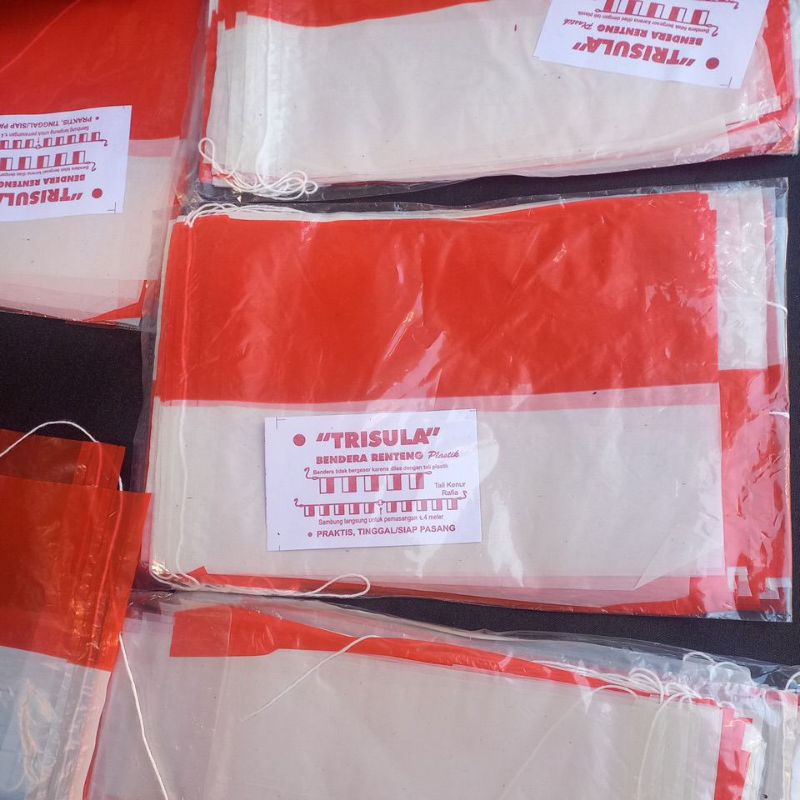 BENDERA PLASTIK MERAH PUTIH +TALI ISI 40 BENDERA