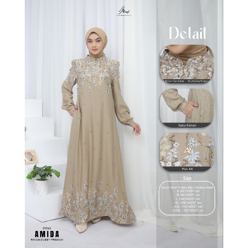 Dress Terbaru AR Rafi - Amida Dress - Gamis Motif Simpel Elegan Rayon Premium - ORI By AR Rafi