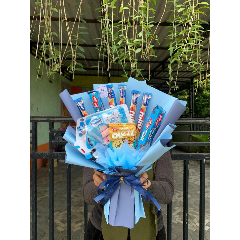 

(ready siap kirim) buket snack biru