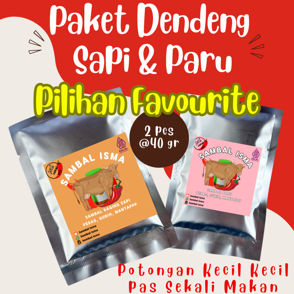 

2 PCS SAMBAL FAVORIT RASA DENDENG BASAH ISI DAGING SAPI DAN PARU SAPI DIJAMIN PUAS DAN KETAGIHAN