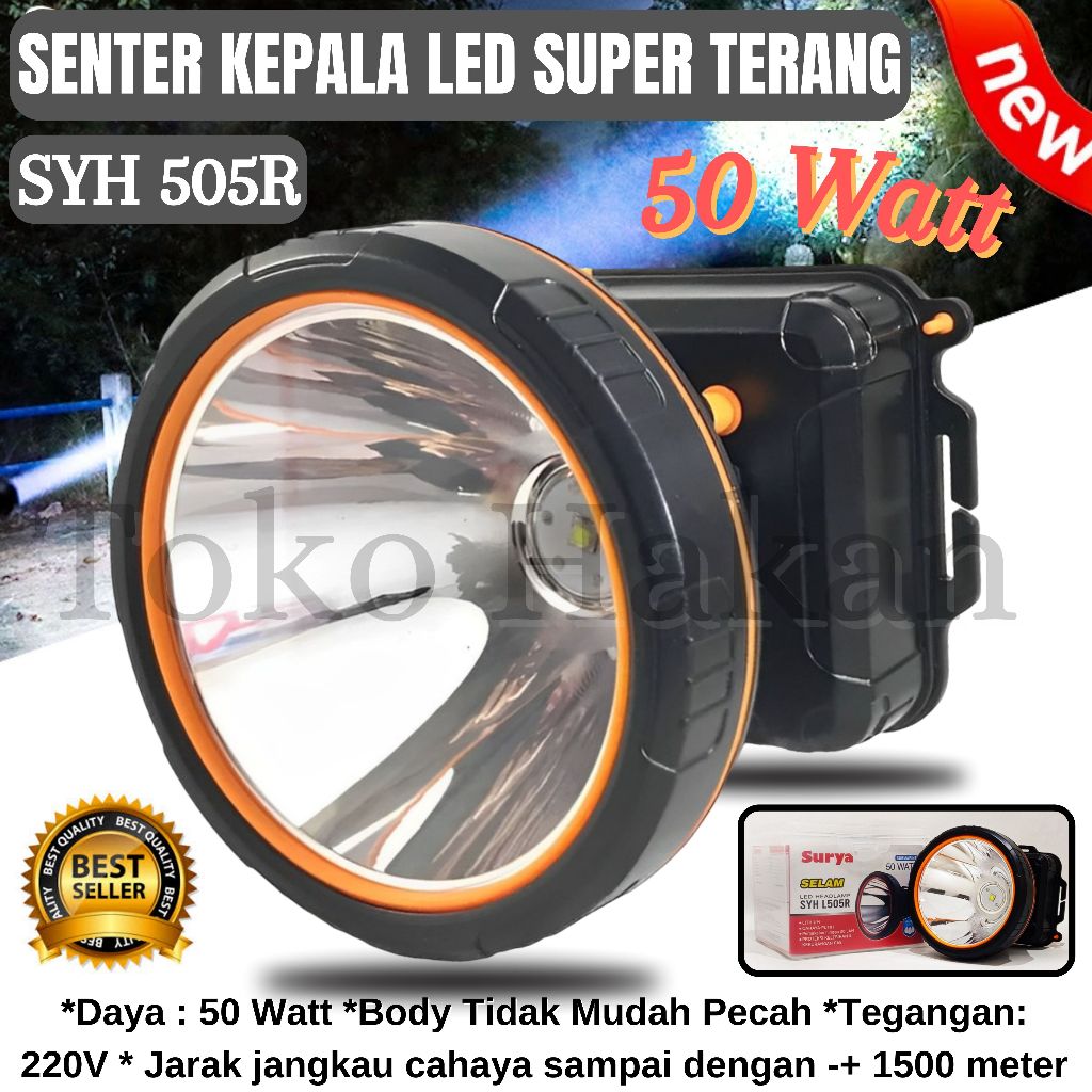 Senter Kepala Selam SURYA SYH 505R Senter Kepala Led Super Terang | Senter Kepala Anti Air | Headlam