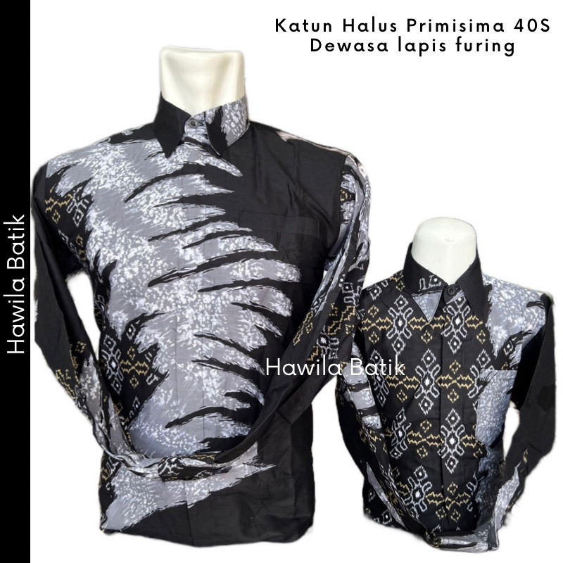 Kemeja Batik Pria dan Anak Katun Premium Hitam Silver