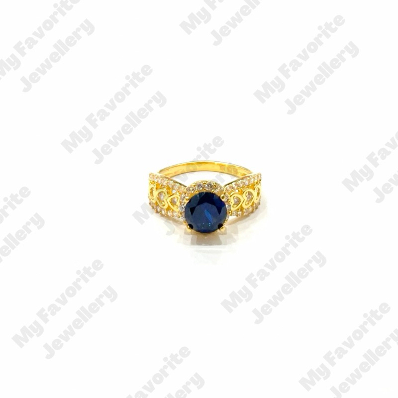 Cincin Permata Bulat Biru EMAS ASLI Uk14 Kadar 700 16K