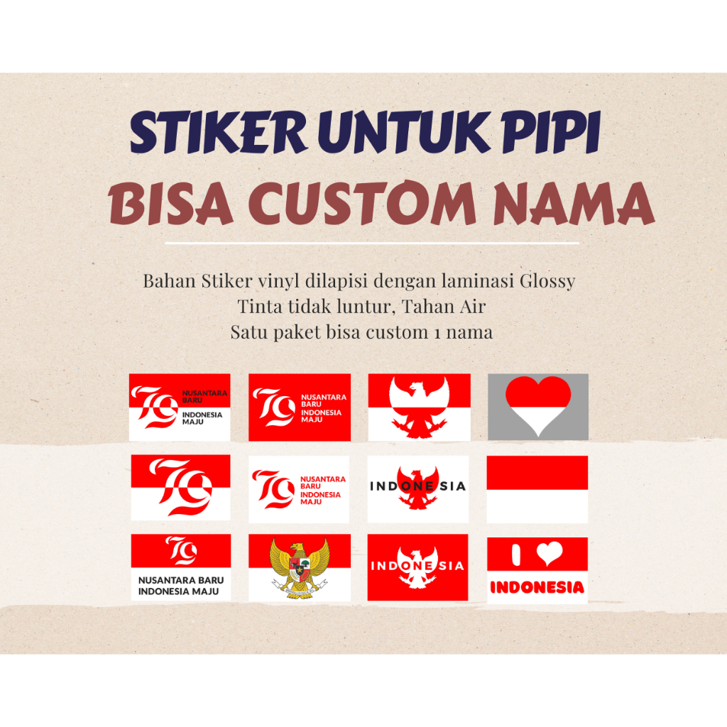 

Stiker untuk Pipi, balon love Indonesia, bendera Merah putih Indonesia bisa custom nama Makassar