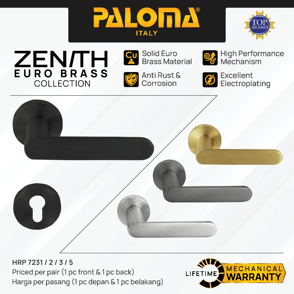 PALOMA Gagang Pintu Door Handle Roses Lever Euro Brass Kuningan Zenith Linz Emas Gold Hitam Black Ab