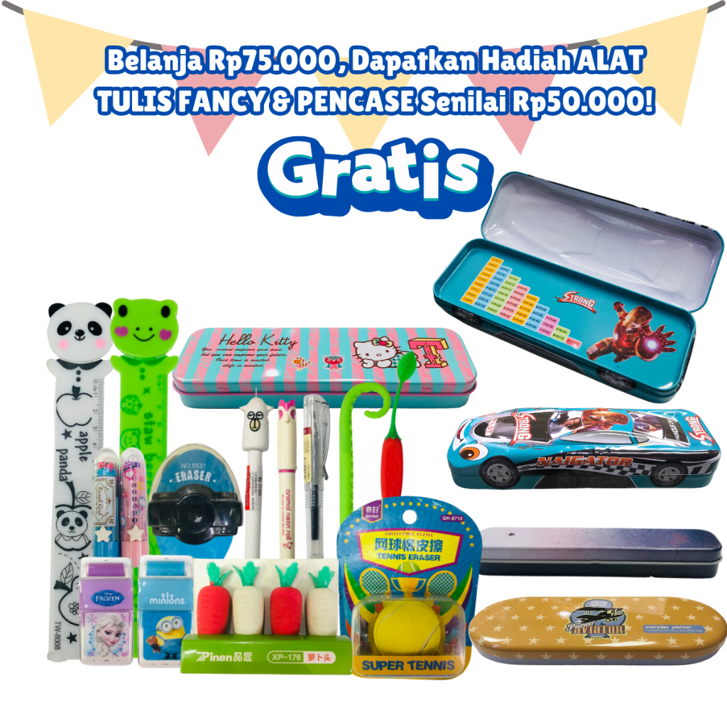 

BONUS Khusus Pembelian Minimal Belanja 75K Gratis Alat Tulis Fancy & Pencase Random Tidak Untuk Dijual