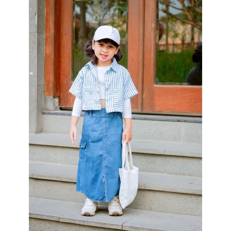 rok jins anak cargo panjang 1-6tahun /rok jeans span anak perempuan