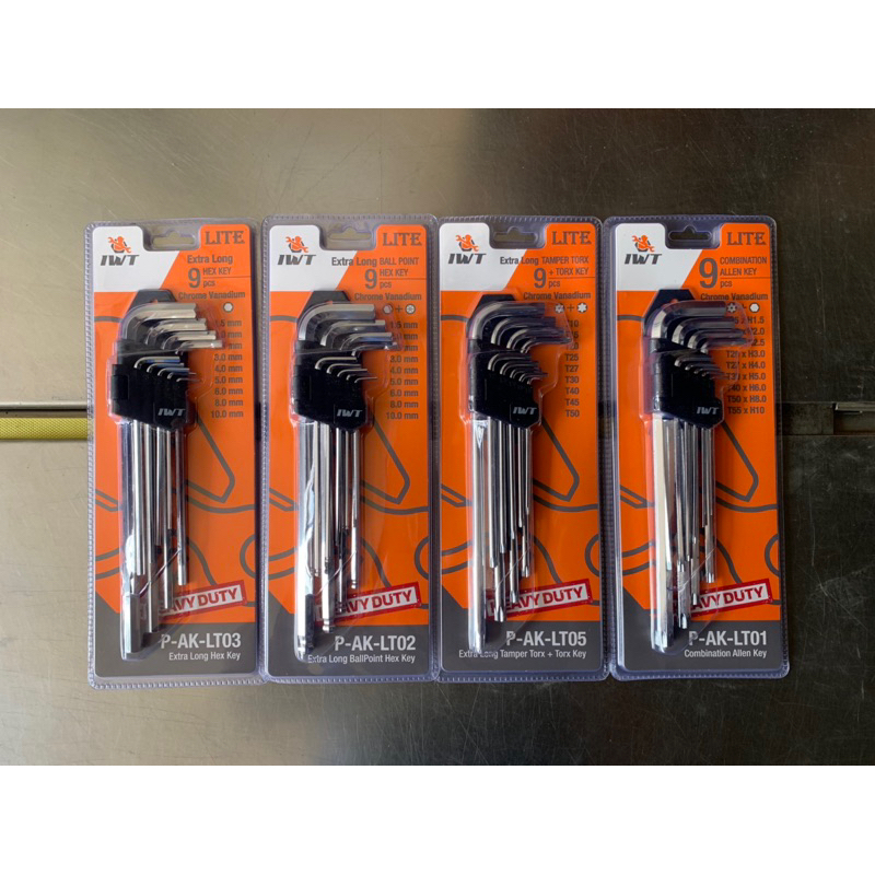 Kunci L set panjang 9 pcs IWT JAPAN HEX-HEX/FLAT-BALL/TORX-TORX/FLAT-TORX HEAVY DUTY EXTRA LONG