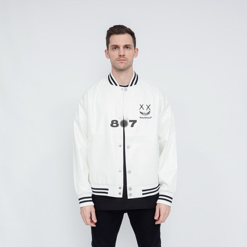 Ricky Is Clown Leather Embro Snake White Jacket