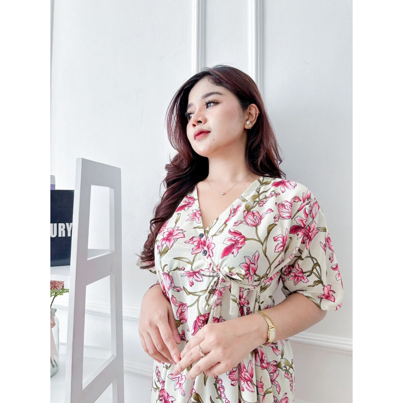 DASTER DRESS MEGUMI KIMONO PANJANG BUSUI KANCING RUFFLE JUMBO PUTRI BALI