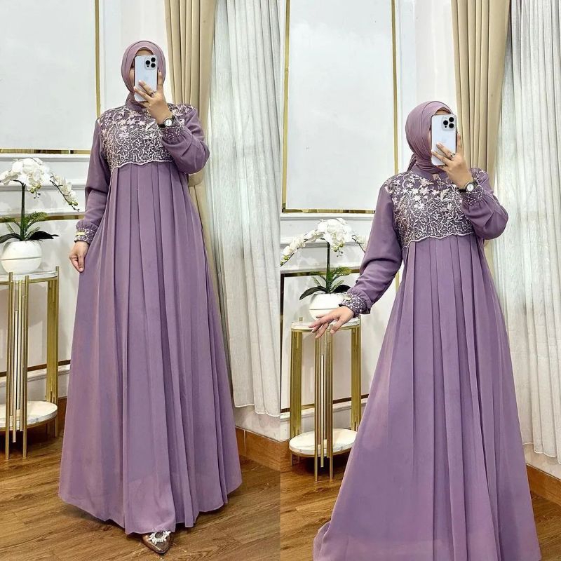 Gamis Pesta Mewah Elegan Gamis Andini Gamis Brukat Tile Mewah Gamis Ootd Remaja Wanita Seragaman