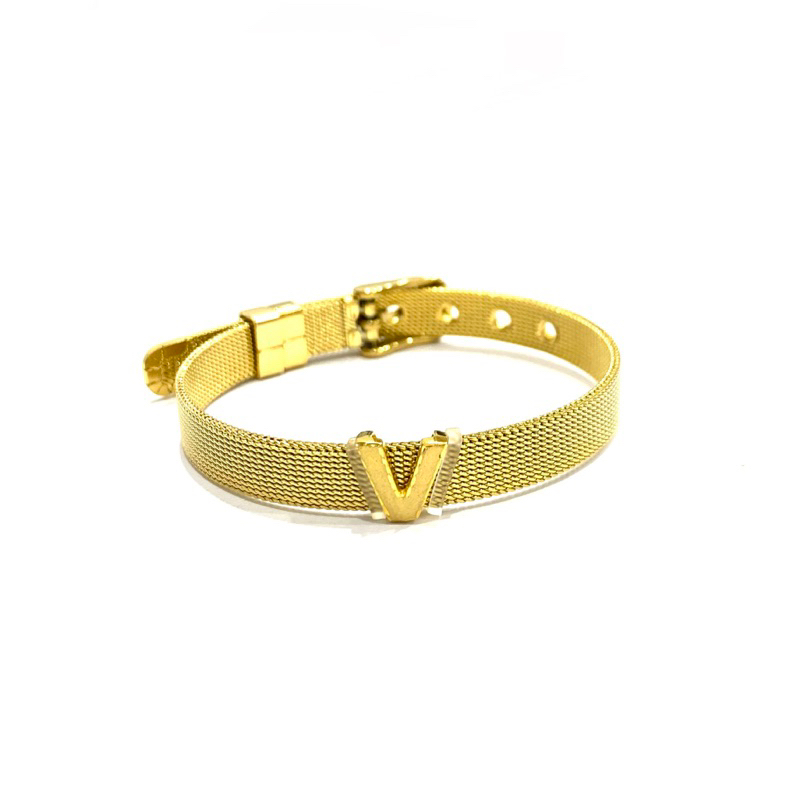 Gelang Gesper Set Liontin Emas Asli Kadar 700 Huruf V