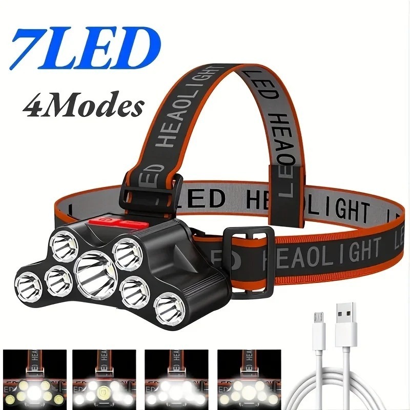 Senter Kepala Super Terang Usb 7 Led Headlamp Senter Camping 3mode Penerangan Terbaik Murah Import S