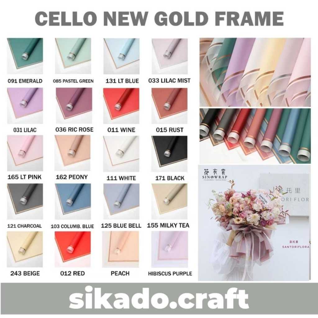 

Kertas Buket Cellophane New Frame Gold Flower Wrapping