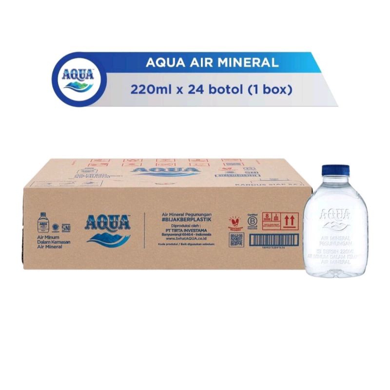 Air Mineral Aqua 220 ML x 24 Botol / Dus