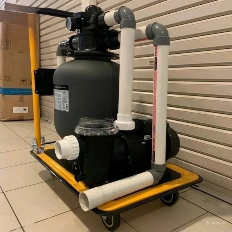 Paket Pompa Kolam Renang 1Hp Set Troli Mesin Vacuum Kolam Renang