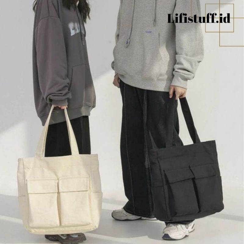 Moza Bag kanvas Resleting Oversize