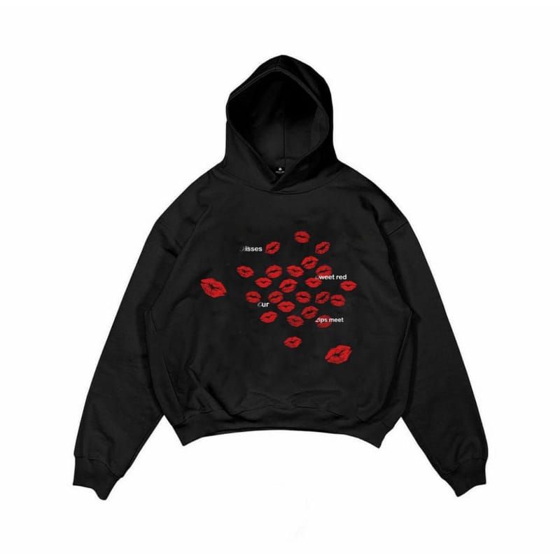 Hoodie kisses oversize warna Hitam