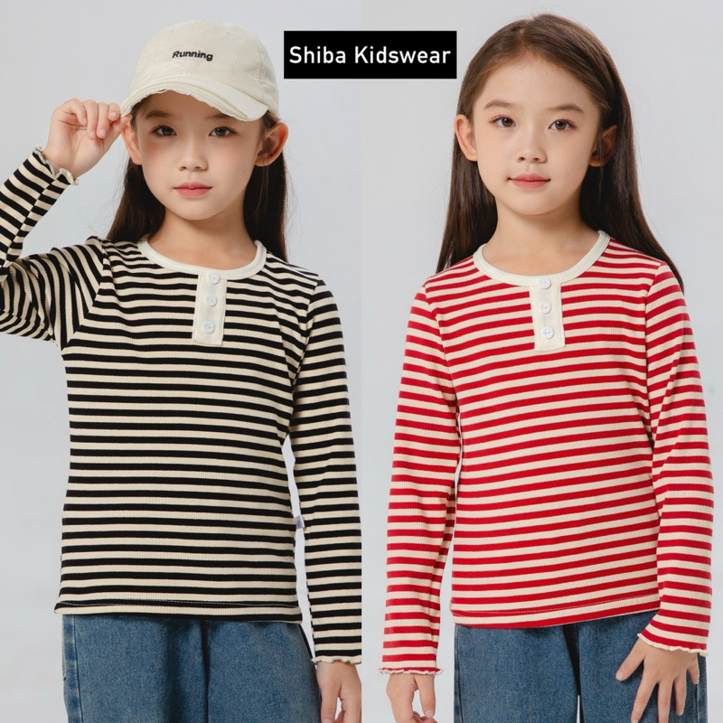 (2-10 Tahun) Baju Tangan Panjang Merah Putih Anak Perempuan | Baju Lengan Panjang Import Anak Peremp