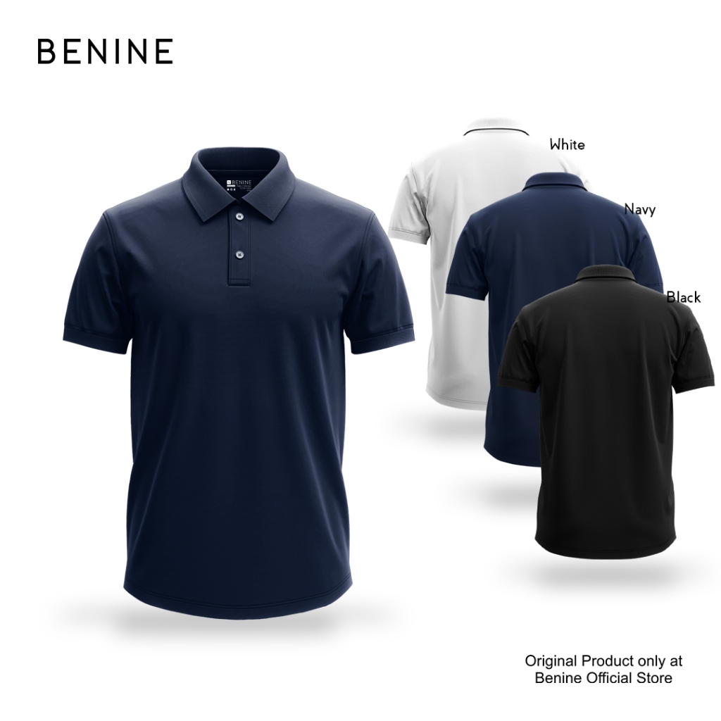 BENINE Polo Shirt 24s / Hitam Putih Navy / CVC Pique Hexagon