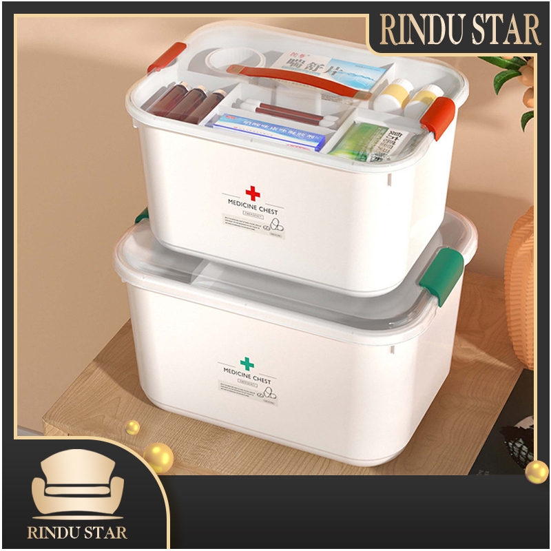 Medicine Box Organizer White First Aid Box / Kotak Obat P3K Putih Perlengkapan H220 dua tingkat