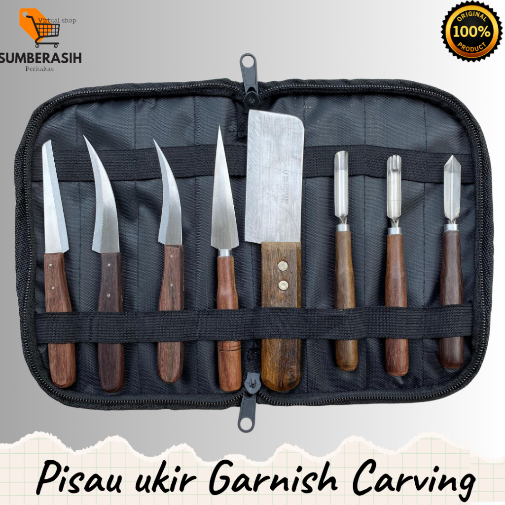 Pisau ukir buah garnish carving set dompet premium