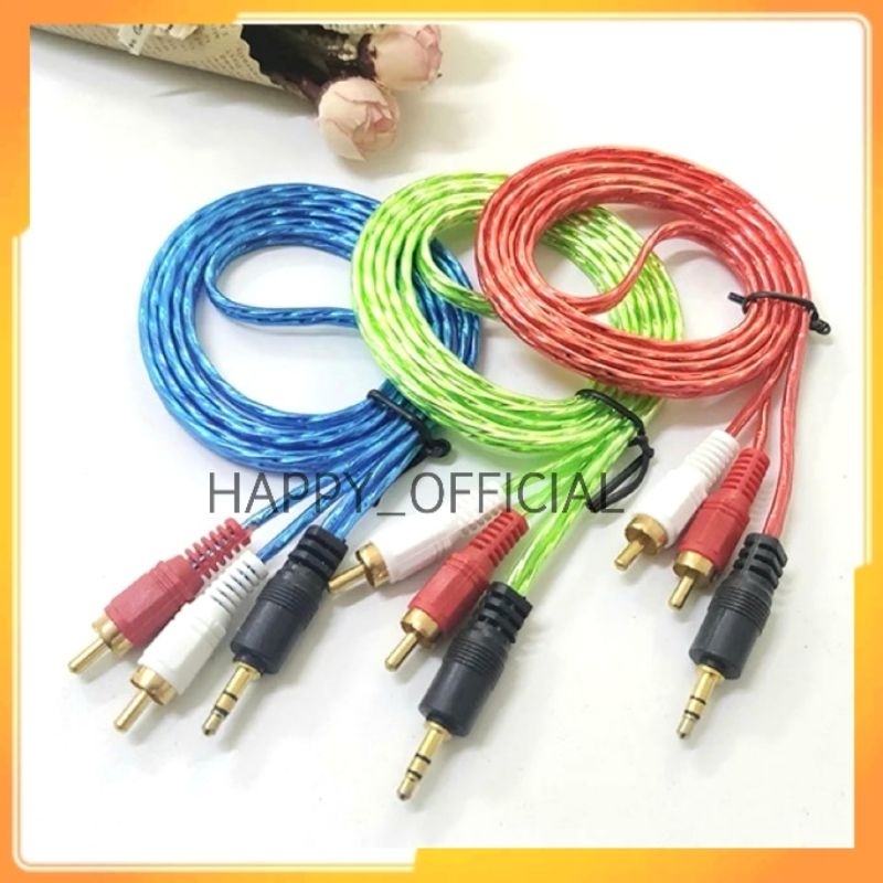 Kabel Audio Jack AUX RCA [ 2 in 1 RCA ] Jack 3.5mm Transparan + Packing | Kwalitas Bagus
