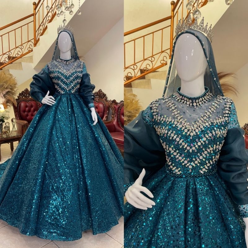 Gaun pengantin barbie premium acc lengan organza