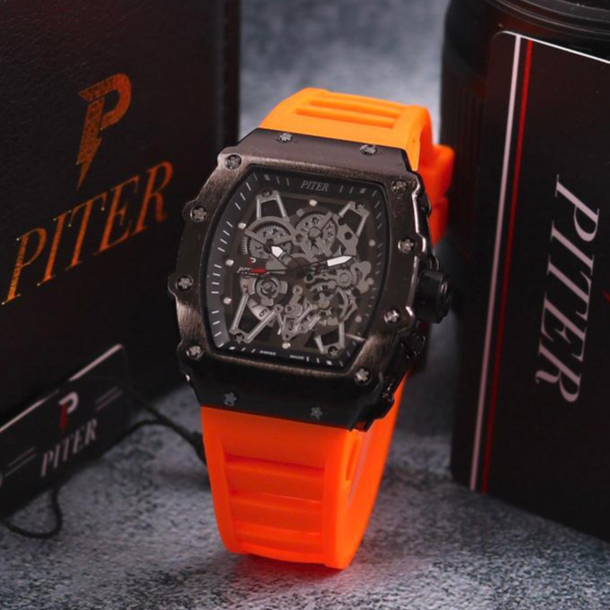 Jam tangan cowok strap karet tanggal aktif free box,baterai,kartu yg lg trend banget